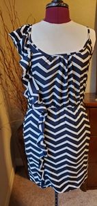 Navy blue & white chevron ruffle sundress
